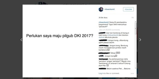 Lewat Instagram, Ridwan Kamil minta pendapat buat maju di Pilgub DKI
