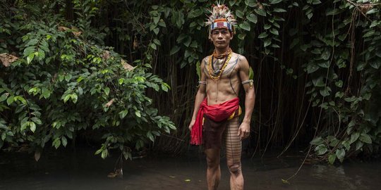 Saat gerhana, pria Dayak Bahau mandi di sungai demi keperkasaan