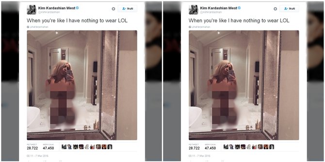 Pamer foto  bugil di Twitter Kim Kardashian panen 40 ribu 