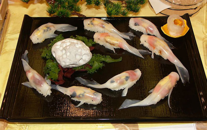 sushi bentuk ikan koi karya junskitchen