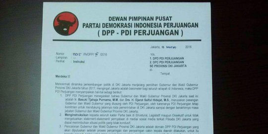 Beredar surat agar kader PDIP tak serang Ahok