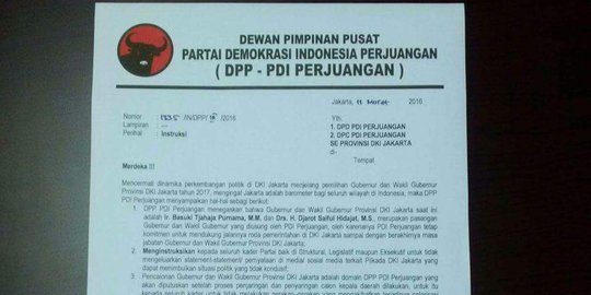 Ini tanggapan PDIP soal surat perintah tak serang Ahok