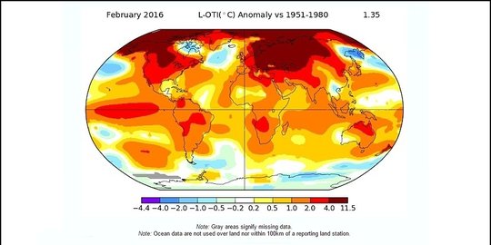 NASA: Februari 2016 pecahkan rekor temperatur global tertinggi