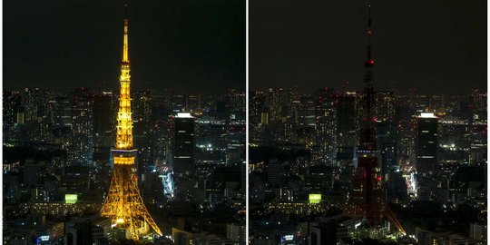 Pemandangan kota-kota di dunia sebelum dan selama Earth Hour