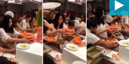 [Video] Bikin malu, turis China kalap rebutan makanan di hotel