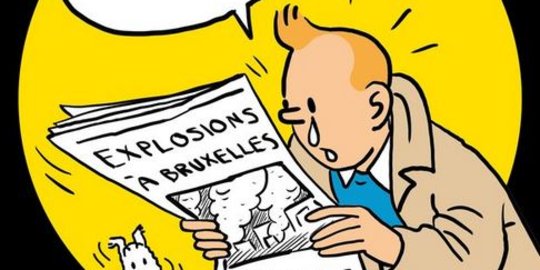 Tintin dan Snowy menangis karena Teror Belgia