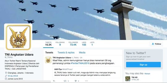 Jawaban kocak akun twitter TNI AU diajak netizen kopi darat