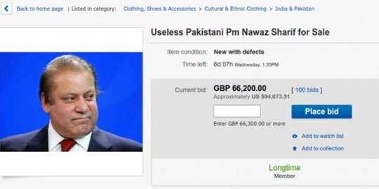 Tersandung Panama Papers, PM Pakistan dijual Rp 1,1 M lewat eBay