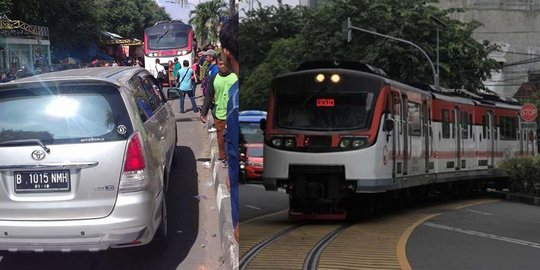 Parkir sembarangan di atas rel, mobil pelat B ini bikin geram Solo