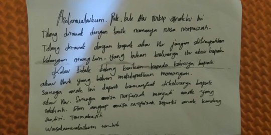 Pembuang bayi di Palembang tinggalkan surat wasiat, ini isinya