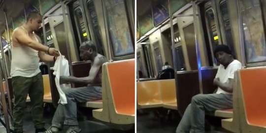 lihat gelandangan kedingingan orang tak dikenal berikan kaosnya rev3