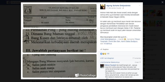 Disdik DKI mengaku kecolongan soal ujian tentang cerai & pembunuhan