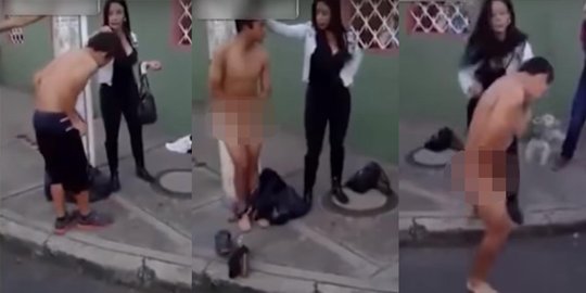 Wanita seksi hajar dan telanjangi jambret di jalan raya