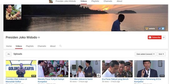 Setelah FB, Twitter, dan Instagram, Jokowi punya akun Youtube resmi