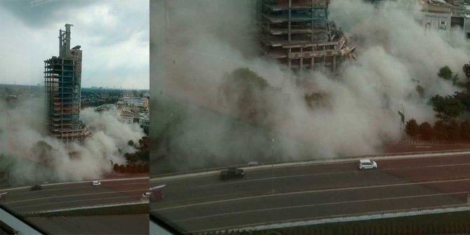 Gedung kosong roboh di Bintaro ternyata sedang dibongkar