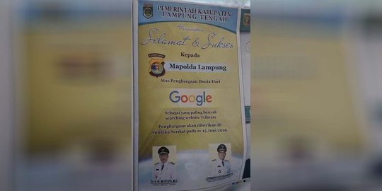 Beredar kabar Polda Lampung diganjar penghargaan dari Google