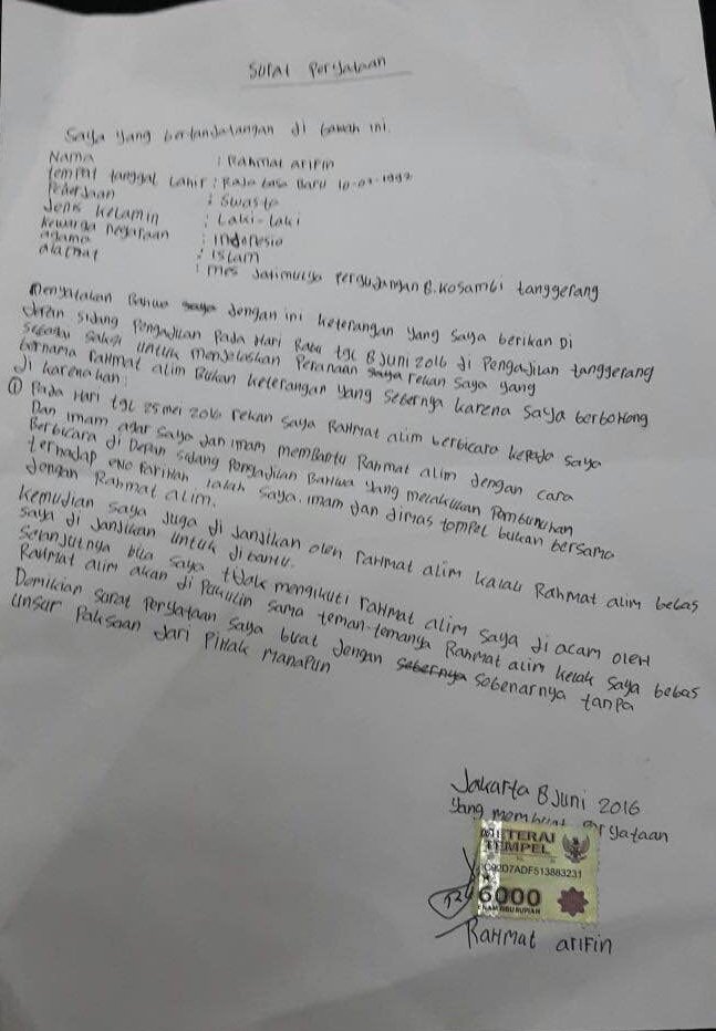 Akui Bohong Di Sidang Arief Buat Surat Pernyataan Di Depan