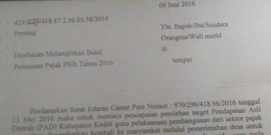 Camat di Kediri paksa wali murid bayar PBB sebelum ambil rapor anak