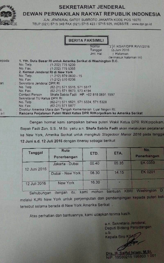 fadli zon minta kjri memfasilitasi putrinya