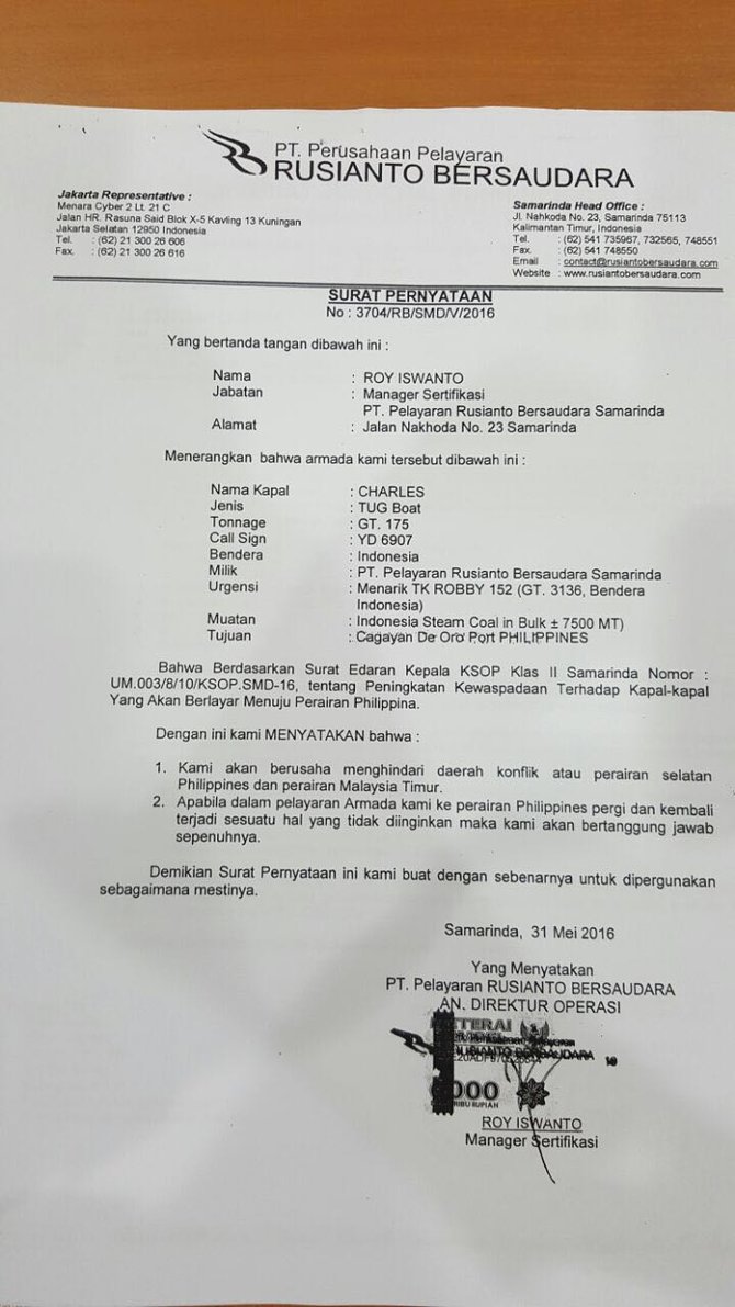 surat pernyataan pt rusianto bersaudara