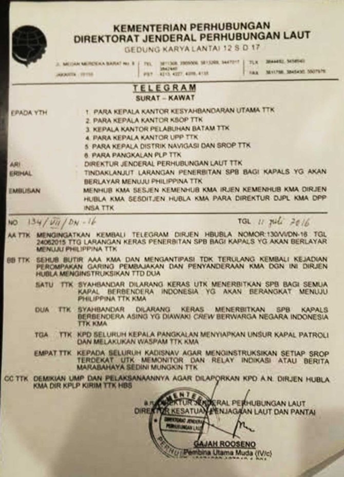 perintah barang mengeluarkan surat disandera lagi, Indonesia larang ke Kemenhub WNI pelayaran