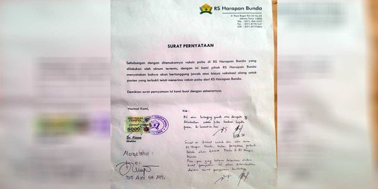 RS Harapan Bunda klaim tanggung biaya pasien korban vaksin RS Harapan Bunda klaim tanggung biaya pasien korban vaksin