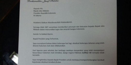 Surat Habibie ke Presiden Jokowi buat WN Pakistan tak dieksekusi?