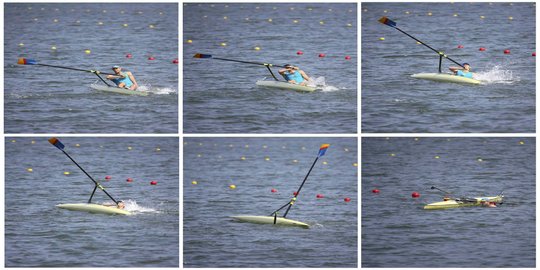 Momen lucu perahu atlet dayung Kazakhstan terbalik di Olimpiade 2016