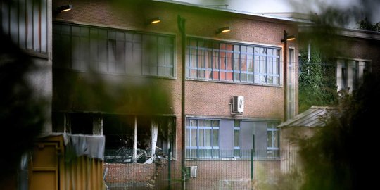 Kondisi gedung Institut Kriminologi Belgia usai diteror bom