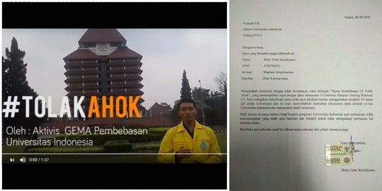 Surat permohonan maaf mahasiswa UI buat video SARA kritik Ahok