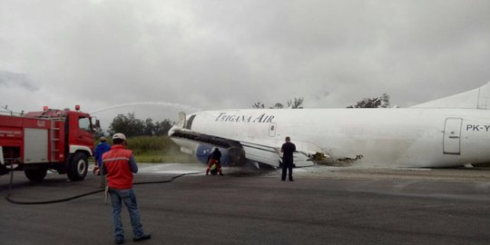 Pesawat Trigana yang tergelincir di Wamena sempat keluarkan api