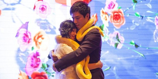 Bukan tukar cincin, pasangan China bertukar ular piton saat menikah