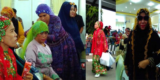 Penampilan para jemaah haji di Makassar, berdandan ala pengantin