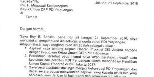 Tolak dukungan ke Ahok, Boy Sadikin keluar dari PDIP