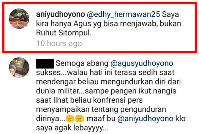 instagram ani yudhoyono komentari ruhut sitompul