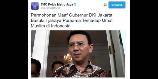 Hapus unggahan soal Ahok di Twitter, polisi minta tak dimasalahkan