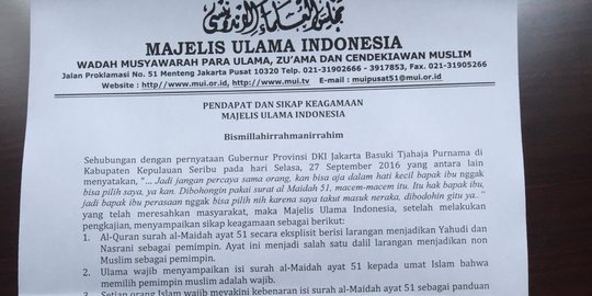 MUI nilai kutipan Ahok tentang surah Al Maidah hina Alquran & ulama