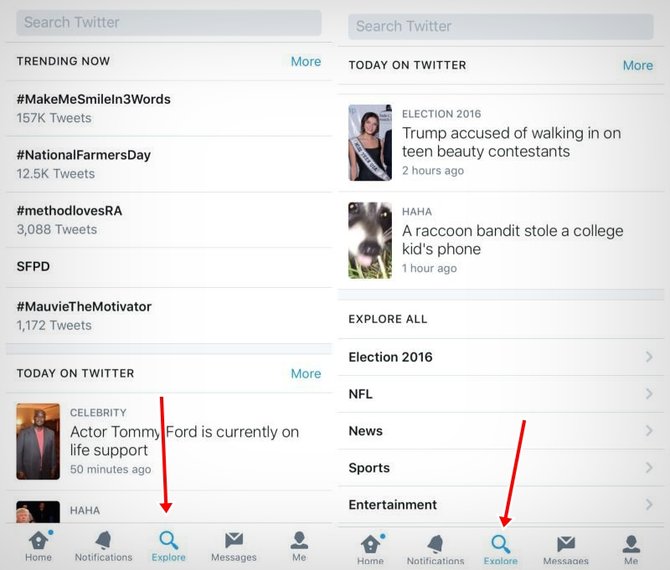 fitur explore di twitter