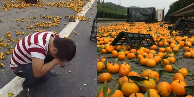 Sopir truk di China menangis saat muatan jeruknya dijarah warga