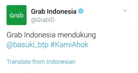 pernyataan resmi grab terkait dukungan terhadap ahok