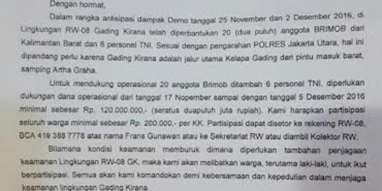 Plt geram RW di Kelapa Gading minta duit pengamanan Rp 120 juta