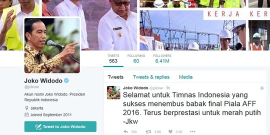 Presiden Jokowi ucapkan selamat untuk Timnas Indonesia