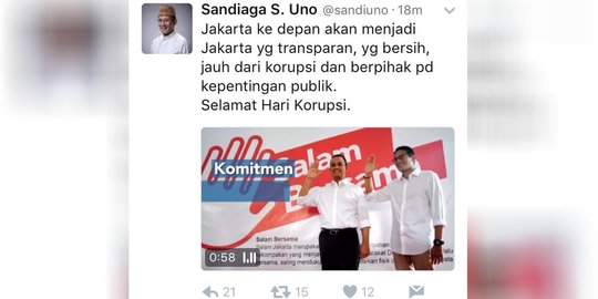 Akun Twitter resmi salah cuit, Sandiaga Uno minta maaf