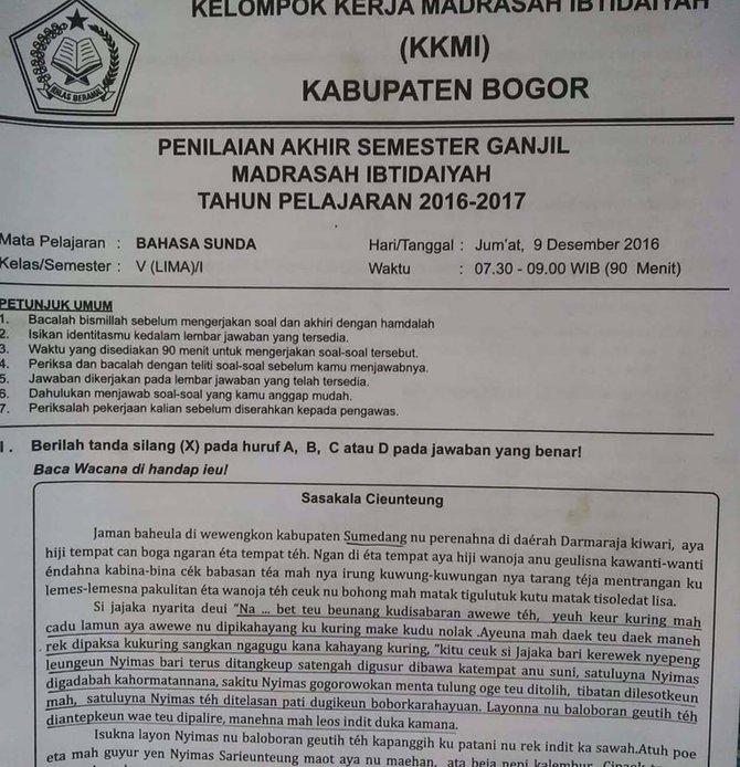 Soal Bahasa Sunda Kelas 3 Sd Dan Jawabannya Guru Galeri