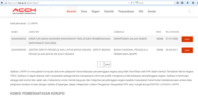 lhkpn sumarsono di kpk