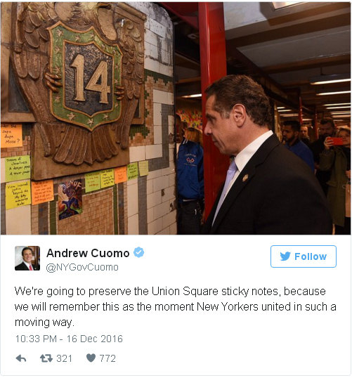 ribuan kertas pesan di tembok stasiun union square new york