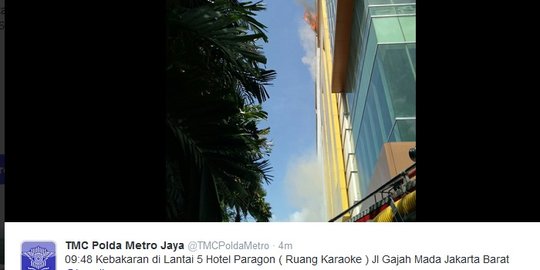 Ruang karaoke Hotel Paragon terbakar