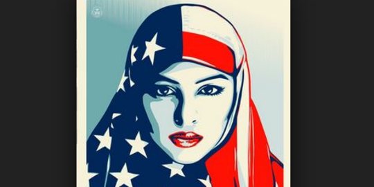 Cerita poster perempuan berhijab bendera AS jelang 