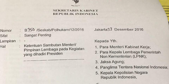 Seskab terbitkan surat ketentuan pidato menteri, sambutan 7 menit