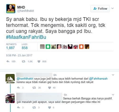 tweet fahri hamzah dan hanif dhakiri